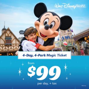 Featured image for “Walt Disney World – 4-Day, 4-Park Magic Ticket from $99 Per Day, Plus Tax (Total Price from $396 , Plus Tax)”